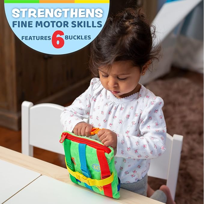 Buckle Toys, Buster Square, Learning Activity, Easy Travel Toy for Toddlers | Develop Motor Skills and Problem Solving, Travel Toy Perfect Car Travel Accessories for Long Trips