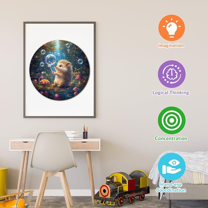 Animal Wooden Puzzles for Kids - Bubble Hedgehog | 50 Piece Puzzles for Kids Ages 4-6 - Kids Puzzle with Unique Animal Shapes -Round Puzzles for Boys and Girls (11.4 * 11.4 in)