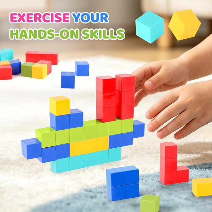 ZHENFINITY 100PCS Magnetic Building Cubes, 5-Color Solid Blocks | STEM Building Toy Gift for Kids Ages 4-8, Magnetic Cubes, Creative Construction Toy for Birthday, Christmas & Holiday Gifts