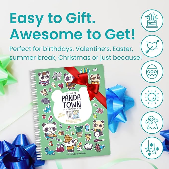 Cupkin Panda Coloring & Sticker Activity Book | 300+ Stickers | Spiral-bound kids craft format with 8 scenes, 8 art pages, side-by-side viewing, and an easy-peel design for ages 2–8