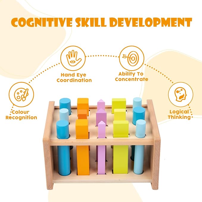 Adena Montessori 15-Piece Shape Sorting Sticks Toy, 1-3y | 15 gradient-colored pegs + pegbox. Builds color/shape recognition, fine motor & problem-solving. Montessori gift 1-3y.