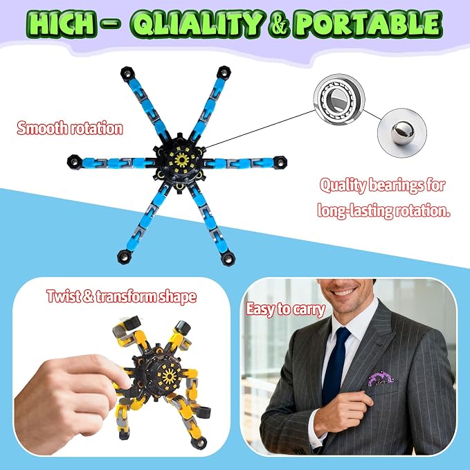 20 Pack Funny Sensory Fidget Toys,Deformable Chain DIY Robot Spinners Fingertip Stress Relief Gyro Toy Birthday Gifts Christmas Goodie Bag Stuffers Classroom Prizes Party Favors for Kids Adults