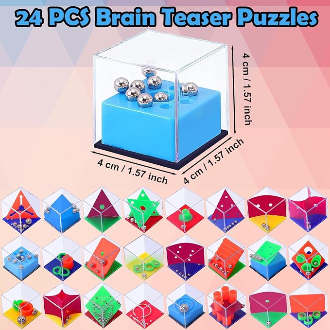 24 PCS Brain Teaser Puzzles for Kids,Balance IQ Maze Game 1.57 in | Mini Fidget Puzzle Box,Maze Puzzle Cubes Party Favor Games Challenge Decompression for Adults