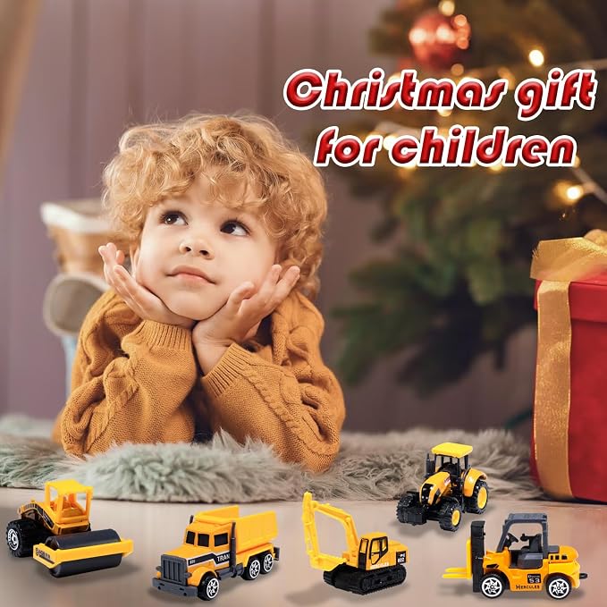 Oriate Diecast Small Toy Construction Vehicles, 6PCS Construction Toys Set | Bulldozers Forklift Excavator Alloy Construction Trucks, mini Toy Cars Model for Kids 3-5, Boys Girls Birthday Christmas Gift