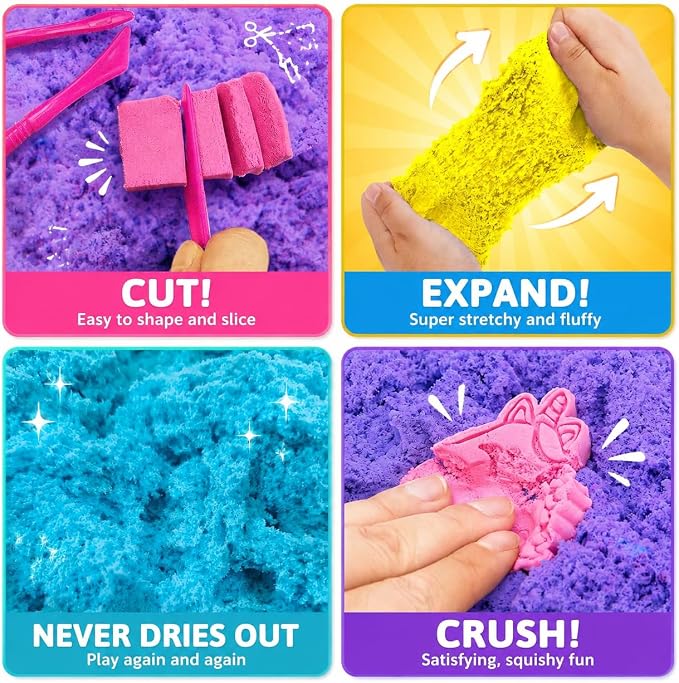 Carolart Stretchy Sensory Sand, Soft Cloud Sand, Play Sand Refill for Kids | Soft Clay Texture Moldable Sand toys for kids, Mess-free sensory play set with 5 colors, sensory bin filler for kids ages 3+