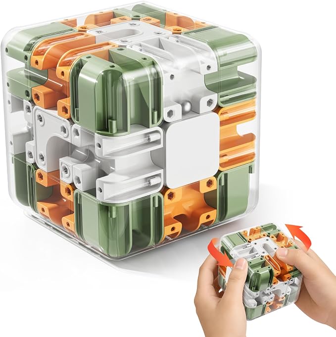 3D Rolling Ball Puzzle Maze Cube - 3x3 Color-Match Game | Solving Brain Teaser, Education Sensory Learn Birthday Gifts for Boys Girls Kids 3-5 5-8+ Year Old Adults