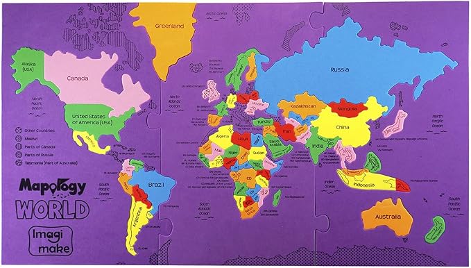 Imagimake Mapology World Map Puzzle | Educational Toys for Kids 5-7 | Puzzles for Kids Ages 4-8 | Map of The World | 6 Year Old Boy Gifts & Girl Gifts | Educational Geography Toy, 65-Piece Jigsaw Puzzle, Back to School Gift for Boys & Girls Ages 4,5,6,...