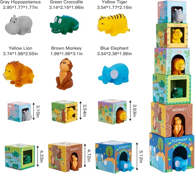 Sorting and Stacking Toys Blocks for Toddler Gifts 1-3, Soft Safari Animal | Bath Toys Age 2-4, Numbers Nesting Stackable Toys for Baby 12-18 Months, Montessori Toys Gifts for 1 2 3 Year Old Boys Girls