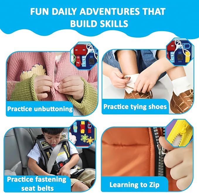 Montessori Busy Book for Toddlers, Educational Sensory Learning Toy for Boys & Girls, Interactive Preschool Activity Quiet Book, Travel Toy for Airplane & Car (Blue)