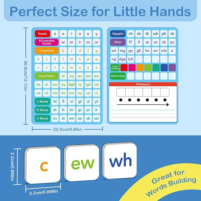 Aizweb Phonics Magnetic Letter Tiles,All-in-one Magnetic Phonics Kit,Reading Spelling & Word Building Games with Dry-Erase Boards,Phonics Games for Preschool & Kindergarten Classroom Learning