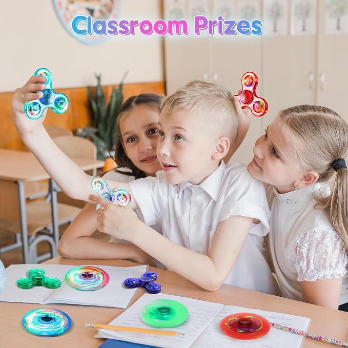 Fidget Spinner 2 Pack, Light up Sensory Fidget Toys Adults Kids Autism ADHD | Kids Travel Toys Anxiety Stress Relief Teen Boy Gifts, Classroom Prizes Glow Birthday Party Graduation Gift Stocking Stuffers