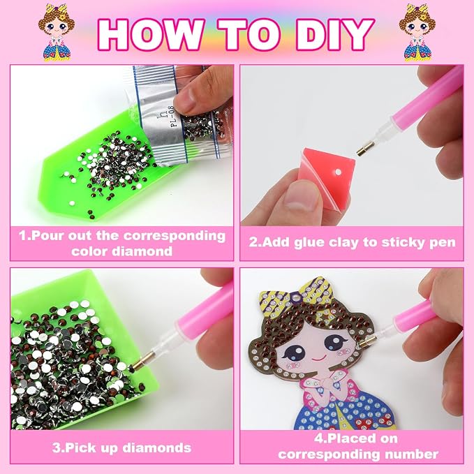 Labeol Arts and Crafts for Kids - Creat Your Own GEM Keychains-5D Diamond Painting by Numbers GEM Kits for Kids Girls Toddler Age 6-7 6-8 10-12