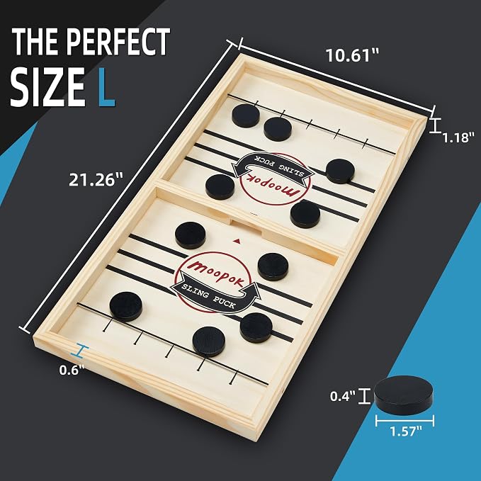 moopok Fast Sling Puck Game - Fast Action Super Foosball Table Desktop Battle Slingshot Wooden Air Hockey Board Game -Guaranteed Fun for Family Game Night or Friends Party
