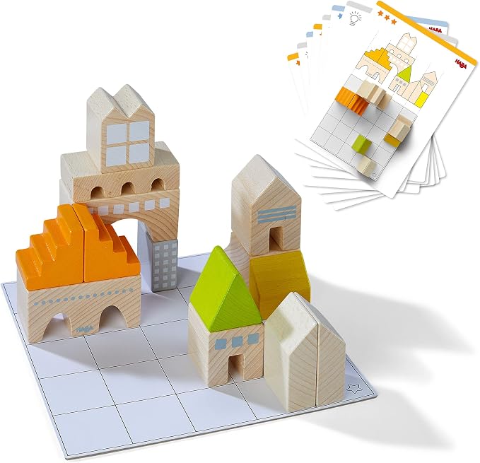 HABA Wooden Building Blocks STEM Toy, Logical Master Builder Montessori Toys with 26 Building Blocks & 16 Challenge Cards, Puzzle Game for Kids for Ages 5+, Made in Germany