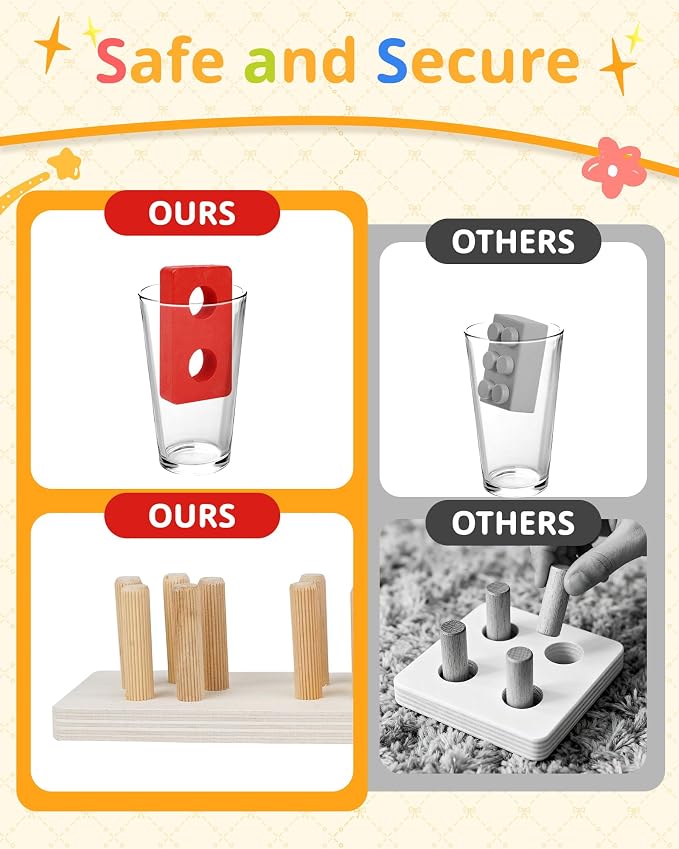 Montessori Toys for 1 2 3 Year Old, Wooden Stacking & Sorting Toy with Geometric Shapes, Educational Learning Toys and Birthday Gifts for Toddlers Boys Girls 1-3