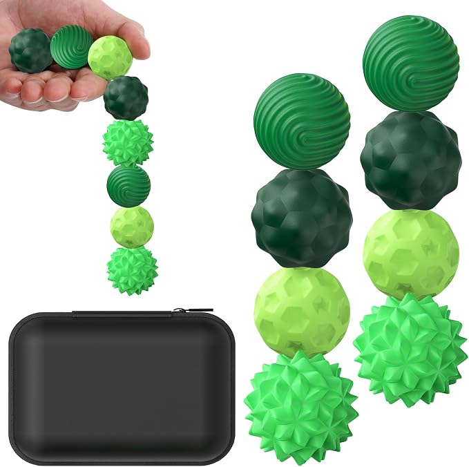 BUSOHA Silicone Magnetic Fidget Balls - 8 Pack Fidget Toys for Adult | Four Unique Textures Sensory Support,Quiet and Silent Stress Relief,Lightweight,Office,Travel,Anxiety,ADHD,Green