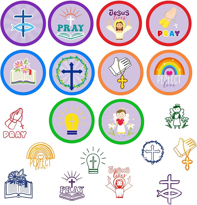 Cinrobiye 24 Pcs Christian Stampers Party Favor Set, Cute Bible Verse Stamps for Kids Sunday School, Church Classroom Rewards, Faith Based Gifts, Goody Bag Fillers, Religious Party Supplies