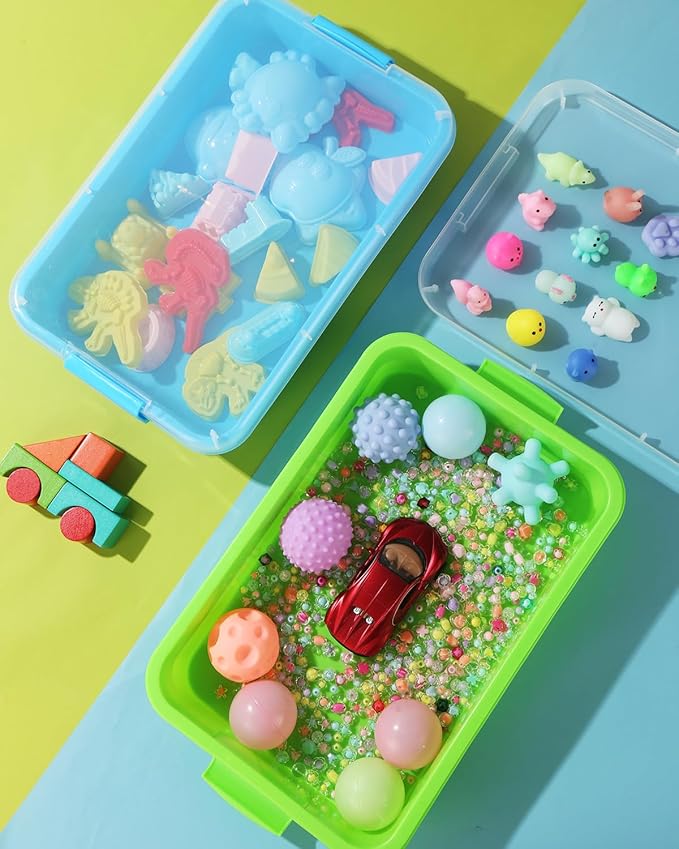 Sensory Bin Sand Tray with Lid for Toddlers 2 Pcs 15in Portable Sandbox Toy Large Plastic Tray for Kids 3 4 5 6 Fill with Sand, Water, Beads, and More (2 Transparent)
