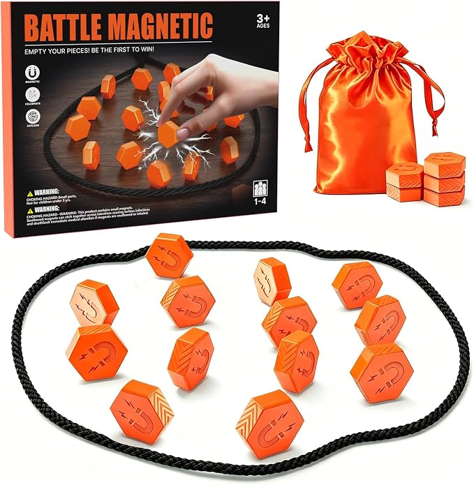 20-Piece Magnetic Chess Game | Textured Stones & Rope, Strategic Standing Play for Kids & Adults, Family, Party, Travel & Camping, Puzzle Strategy Games