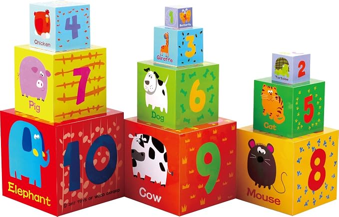 TOWO Wooden Stacking Boxes, Nesting Sorting Cups for Toddlers | Number, alphabet and animal blocks support stacking, nesting, sorting and early learning; Montessori toy for toddlers age 2+