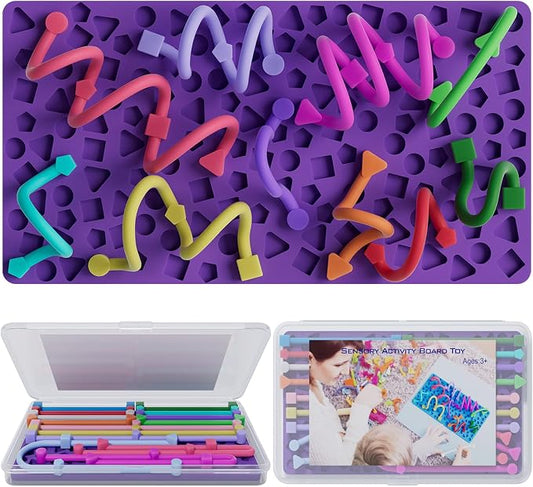 Sensory Activity Board for Kids Boys Girls, Fidget Toys for Stress Anxiety Autistic ADHD, Fidgets for Classroom Travel Airplane Toys for 3+ Year Old, Portable Travel Storage Box & 14 Strings