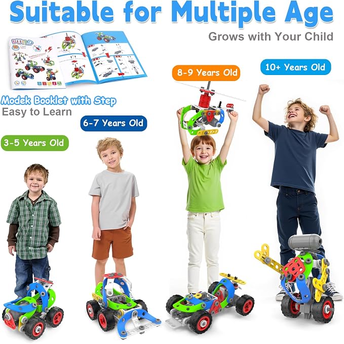 10 in 1 Electric STEM Toys for 5 6 7 8 9+ Year Old Boy Girl Birthday Gifts | Educational Building Toys for Kids Ages 4-8 5-7 8-12 Stem Activities Construction Toy for Boys 6-8 8-10 Christmas Idea Gift