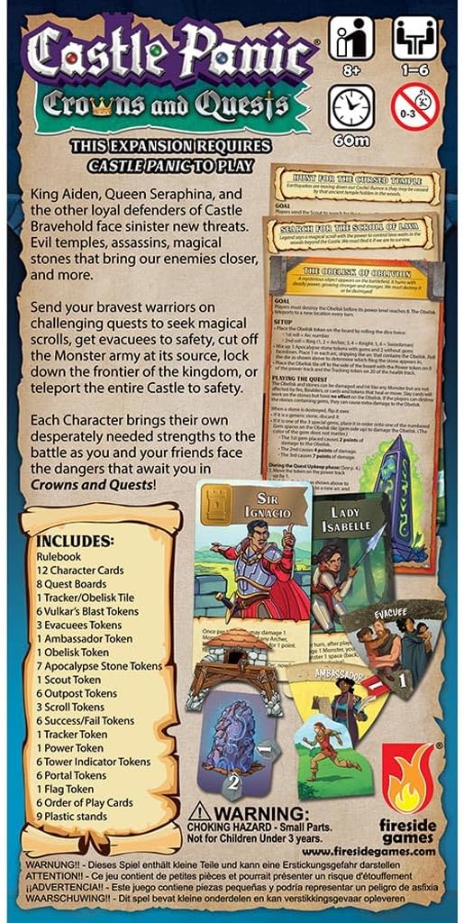 Castle Panic: Crowns and Quests | Expansion | Board Game for Adults and Family | Cooperative | Ages 8+ | for 1 to 6 Players | Average Playtime 45 Minutes | Made by Fireside Games