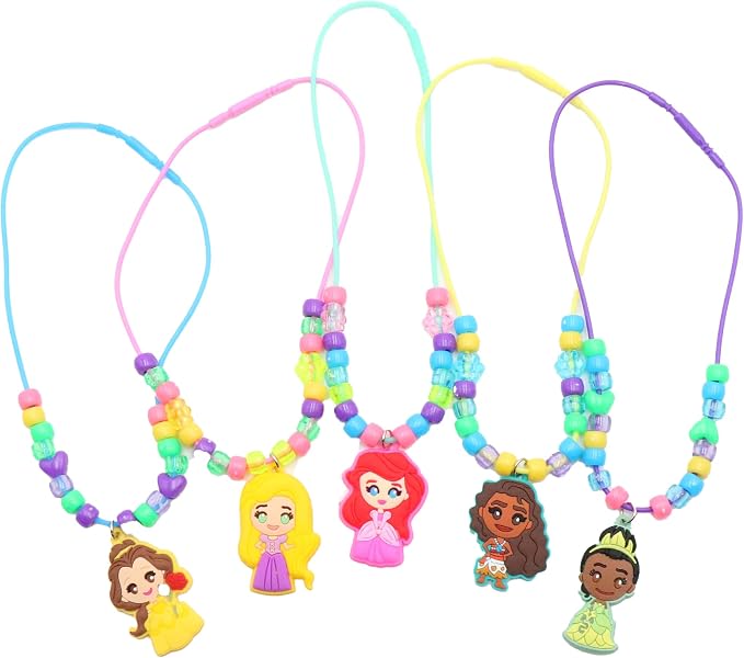 Disney Princess Necklace Activity Case – Jewelry Making Kit with Beads, Charms & Strings – Create Custom Princess Necklaces – Craft Gift for Girls Ages 3+ – Portable Storage Case Included | Craft Kit Includes Charms & Strings to Create 5 Custom Necklac...
