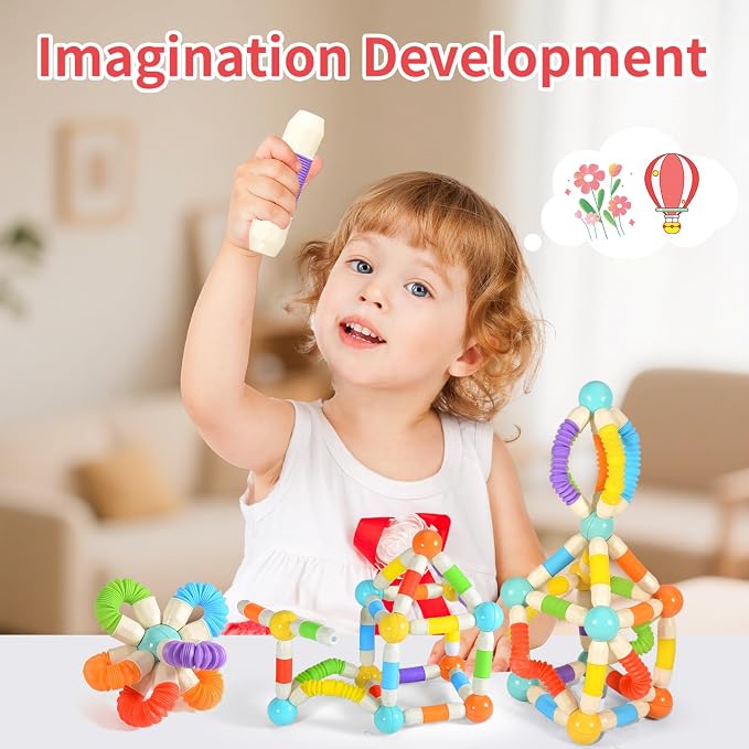 58PCS Extendable Magnetic Building Sticks STEM Montessori Toy Set Ages 3-7 | Non-toxic ABS Sealed Magnets. Extendable Bendable Sticks & Balls 3D Construction. Parent-Child Play Parties School Kids Gift