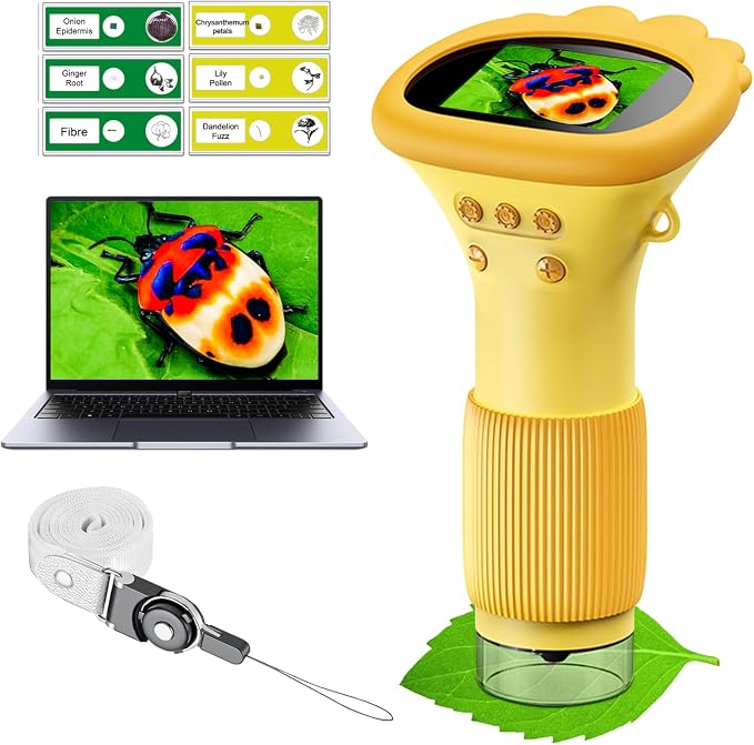 WINWEND Kids Microscope Pocket Microscope -1000X Portable Microscope for Kid | Photo and Video Mini Microscopes | 2'' Digital Little Scientist Microscopes for 3-10 Age Years Old Boys Girls Toys Gifts