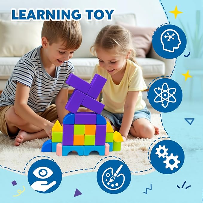 Pairez Toys Magnetic Building Blocks, Magnetic Blocks for Kids Ages 4-8 | 37 PCS 3D Multi-Shape Stacking Blocks, Sensory Montessori Magnet Cubes Toys for Boys & Girls, Toddler Travel Toys, Kids Gifts