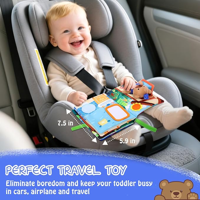 Esjay Busy Book for Toddlers 1-3, Bear Busy Board Montessori Toys, Learning Activities Fine Motor Skills Book, Birthday Gifts 1 2 3 4 Year Old Toddler Baby Girls Boys, Travel Toy for Airplane Car