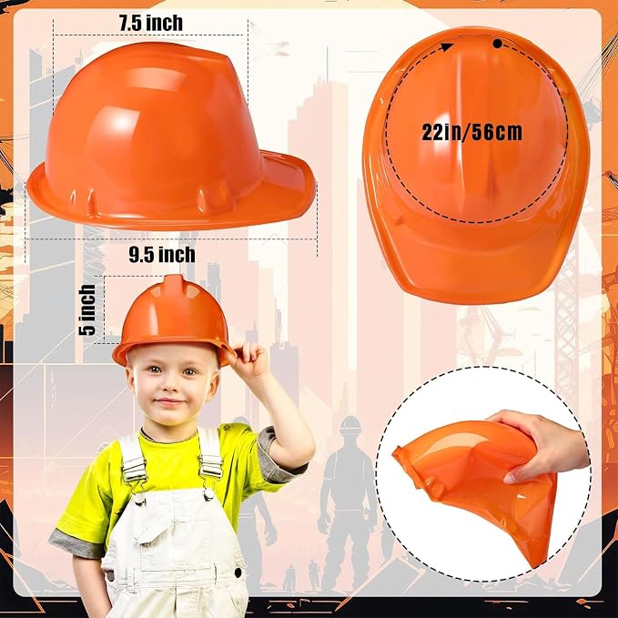 Sumind 48 Packs Construction Party Hats Kids Plastic Worker Helmet Bulk Toy for 3-8 Years Children Dress up Party Supplies(Orange)