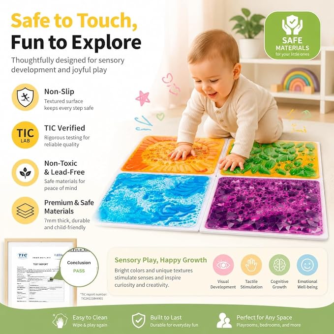 edusense 3D Liquid Motion Floor Tiles, 4 Tiles Set | Sensory Play Mats for Kids, Non-Slip Cushioned, Develops Motor Skills, Easy Store, Indoor/Outdoor Use