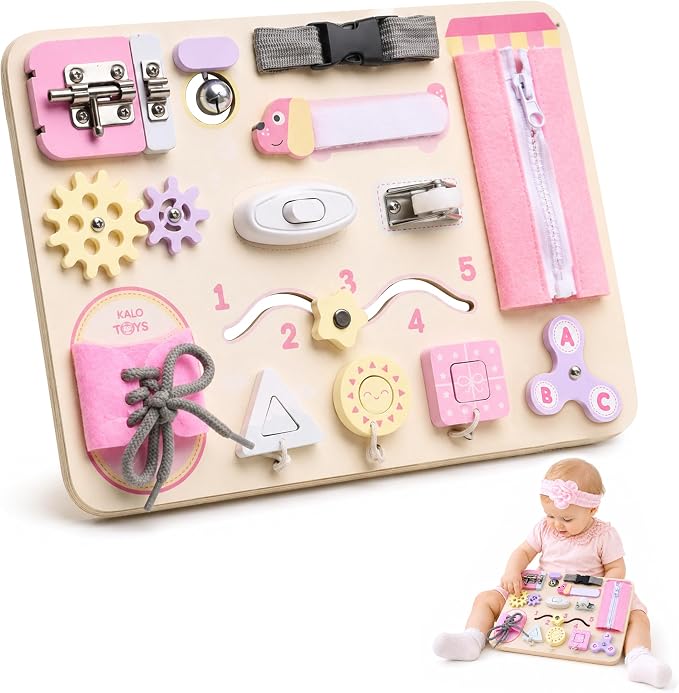 Montessori Busy Board for Toddlers, Wooden Sensory Toys, Preschool Learning Activities for Fine Motor Skills Travel Toy, Basic Life Skills Educational Gifts for 1 2 3 Years Old Kids Boys Girls