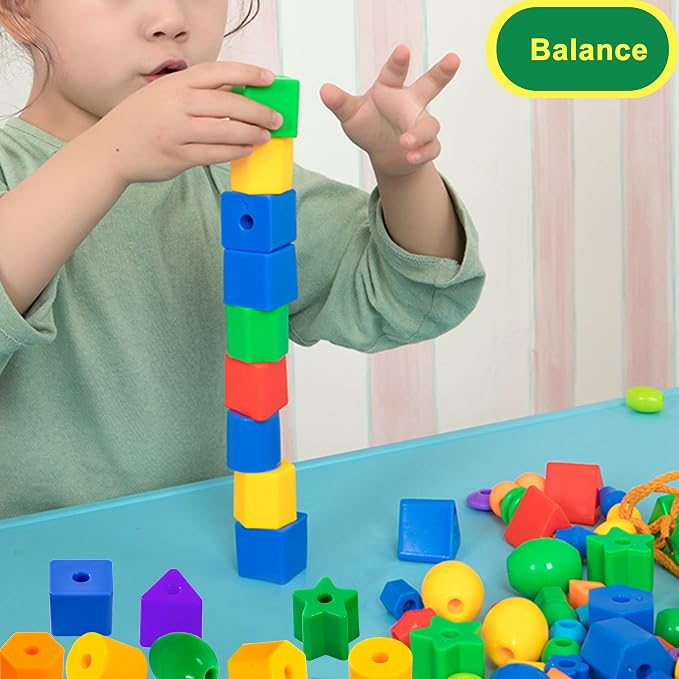 KUTOI Toddler Toys - Big Lacing Beads Set for Fine Motor Skills & Hand-Eye Coordination - 36 Beads & 6 Strings - Color Sorting & Counting Educational Learning Toy Montessori Toys