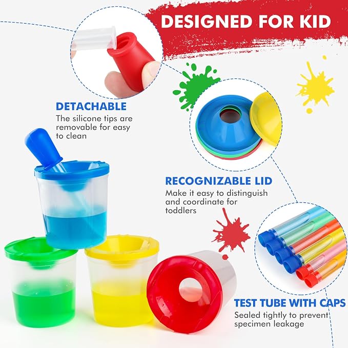 Color Science Test Tubes Droppers for Kids Liquids Pipettes Dropper | Droppers for Liquids Pipettes for Kids Plastic Pipettes Test Tubes with Caps Science Kits Science Experiments for Kids 4-6