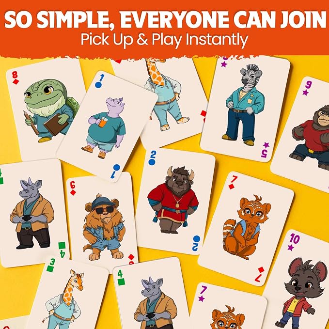 QUOKKA Crazy 8 Card Games for Kids Ages 4–8 – Fun Family Game with Cute Animals, Perfect for Travel, Playdates, Family Time – Educational & Engaging Playing Cards for Kids, Easy to Learn, Fast to Play