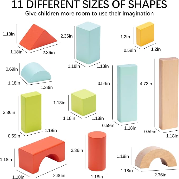100 Pcs Building Blocks for Toddlers 1-3, Kids Wooden Blocks & Shape Sorter | Bucket for Easy Storage - Montessori Toys for 1 2 3 Year Old, Learning Toys for Preschool Girls and Boys