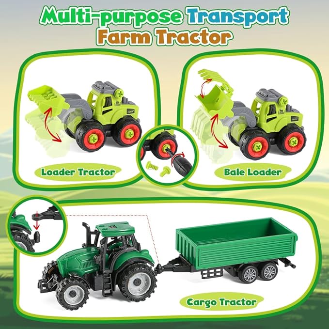 FRUSE Farm Sensory Bin Toys with Play Sand Kit & Tractor for Toddlers 3-8 | Sand Box, 2.2lbs Sensory Sand Kit, Farm Ainmal Figures, Sandbox with Lid, Sands Toys, Farm Tools, Gift for Toddlers Kids