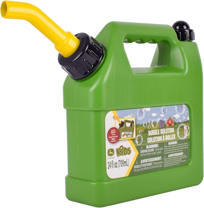John Deere Bubble Can 24 oz Bubble Refill - Pouring Spout - Ages 3+ Years | Plastic Construction, Green And Yellow, Includes Wand, Non Toxic Formula, Phthalate Free, For Bubble Mower Toys