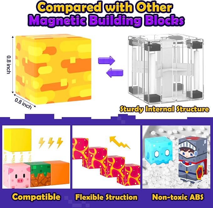 Soyee Magnetic Blocks 200 PCS - Magnetic Building Cubes Toys Build Mine Magworld Craft Cubes Portal Theme STEM Toys for Kids Ages 3-5 4-8 8-12 Birthday Gifts Boys Toys Ages 6-8