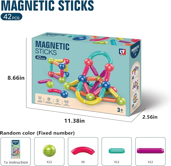 Magnetic Balls and Rods Set,Magnetic Building Blocks Montessori Magnet Toys for Toddlers Kids，Preschool Educational Learning STEM Sensory Toys Montessori Kids Christmas Gift-42Pcs Starter Set