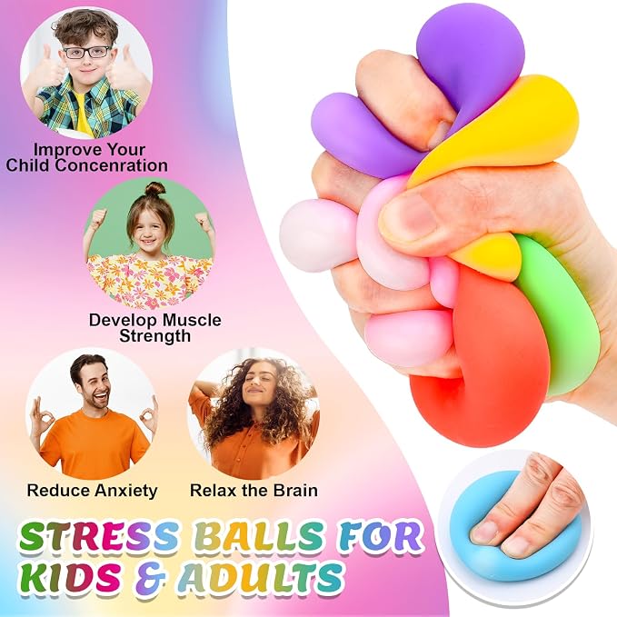 VISCOO 24 Pack Stress Balls for Kids Adults,Slow Rising Stress Ball | Fidget Toys for Anxiety Relief,Hand Therapy Sensory Squishy Ball,Bulk Squeeze Balls,Party Favors Classroom Prizes(2")