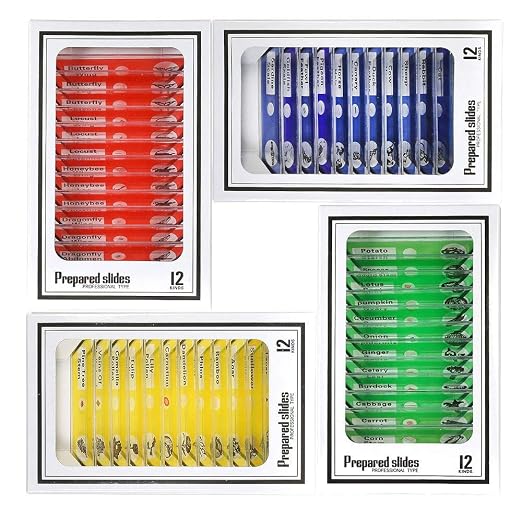 Prepared Microscope Slides, 48pcs Plastic Animals Insects Plants Flowers Sample Specimens
