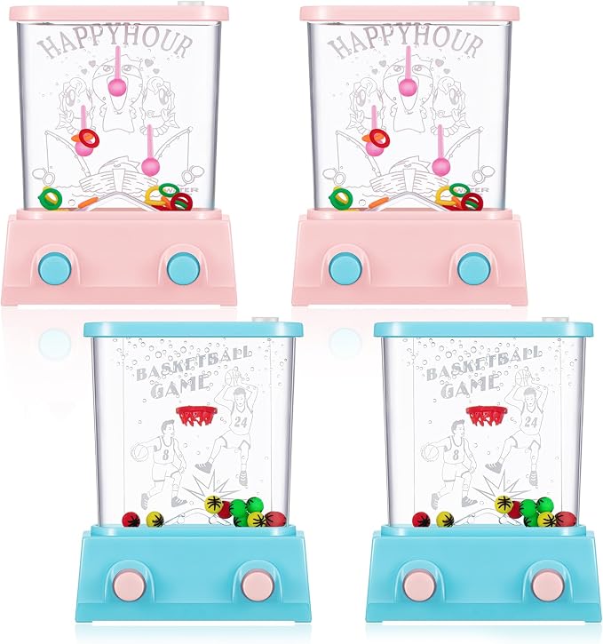 Gejoy 4 Pieces Water Games Handheld for Kid Small Retro Waterful Ring Toss Handheld Game Birthday Goodie Bags Stuffers School Classroom Prize Reward Pastime Car Toy Fidget for Boy Girl(Lively Style)