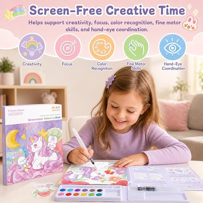 gesboole Paint with Water Coloring Books for Girls Ages 3-8, Unicorn Watercolor Painting Set for Kids Ages 3-5 4-8, Mess Free Arts and Crafts Activity Book, Birthday Gifts Travel Toys for Girls Boys