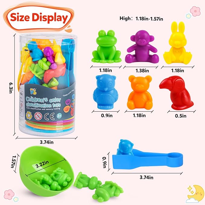 RAEQKS Counting Sorting Toys Matching Stacking Toys with Bowls Preschool Learning Activities for Math Montessori Fine Motor Skills Sensory Animals Toy Sets Gift for Kids Boy Girl Aged 3+ Year