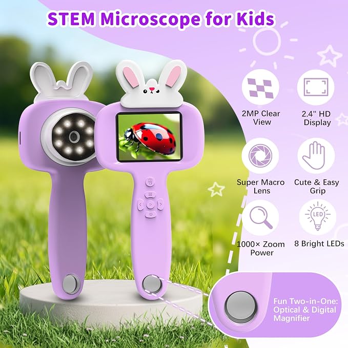 BLACKROOT Microscope for Kids, 2.4" Handheld Digital Pocket Microscope | STEM Educational Science Toys for New Year, Birthday Gifts for 3+ 4 5 6 7 8 9 10 11 12 Year Old Boys Girls, Purple