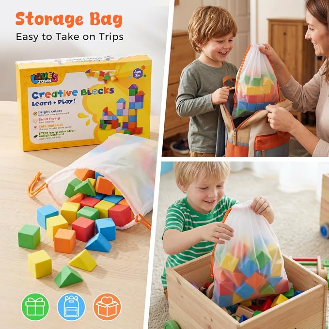 LovesTown 28PCS Large Magnet Building Blocks, 1.3inch, with a Storage Bag | STEM Building Toy, for Kids 3+, Montessori Learning Cubes, Fine Motor Skills, Creative Play
